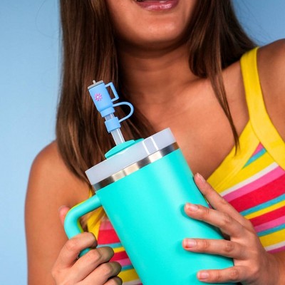 CharCharms 4pk Tumbler Straw Topper: Pink PVC Straw Covers & Tumbler Accessories, Dishwasher-Safe, Hot/Cold Beverages
