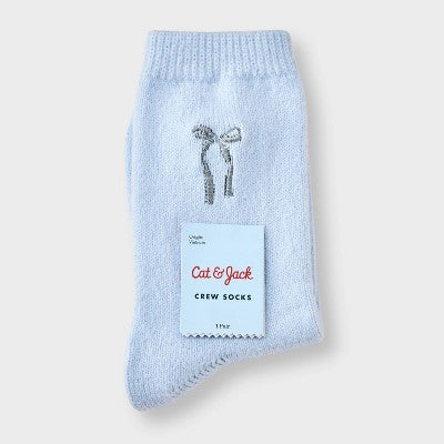 Girls' Embroidered Bow Sweater Crew Socks - Cat & Jack Blue M