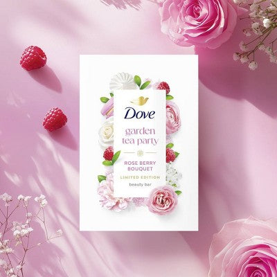 Dove Beauty Garden Tea Party Bar Soaps - Rose Berry Bouquet - Limited Edition - 15oz/4pk