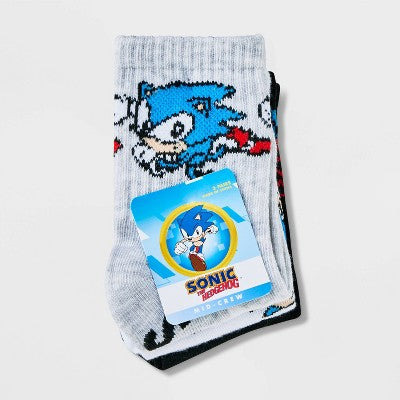 Boys' Sonic the Hedgehog 3pk Crew Socks - Gray M/L