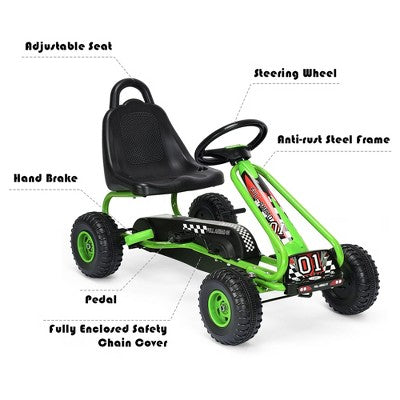 Costway Kids Pedal Go Kart 4 Wheel Ride On Toys w/ Adjustable Seat & Handbrake Green (LOCAL PICKUP ONLY)