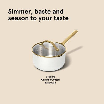 3qt Nonstick Ceramic Coated Aluminum Sauce Pan with Champagne Handle Cream - Figmint