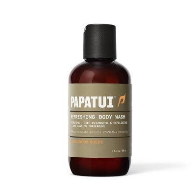 Papatui Men's Sulfate-Free Exfoliating and Hydrating Coconut Oil Body Wash - Sandalwood Suede - Trial and Travel Size - 3 fl oz