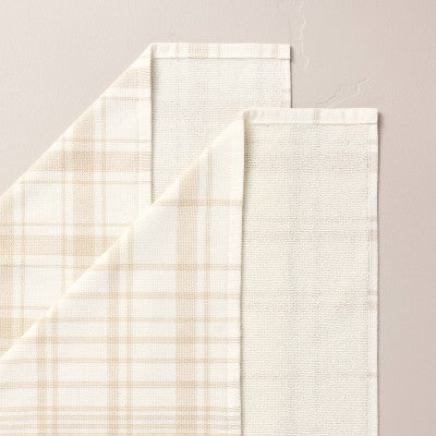 2ct Plaid Cotton Kitchen Towels Beige/Cream - Hearth & Hand with Magnolia