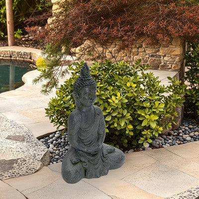 LuxenHome Meditating Buddha Statue, 21" Large Concrete Zen Sculptures, Indoor Outdoor Zen Decor Gray (LOCAL PICKUP ONLY)