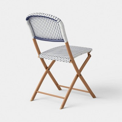French Cafe Outdoor Folding Patio Accent Armless Chair Beige/White/Navy - Threshold (LOCAL PICKUP ONLY)