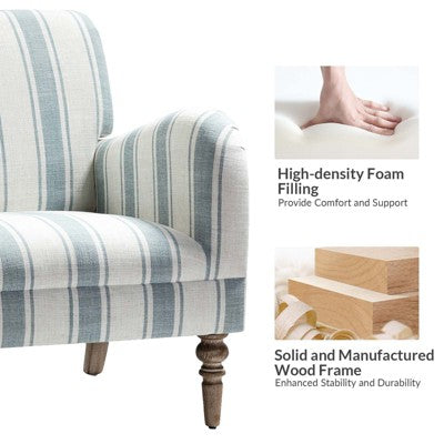 Fabio Modern Amchair Stripe with Wooden Leg | Karat Home-BLUE (LOCAL PICKUP ONLY)