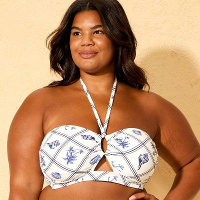 Women's Shell Print Anchor Charm Halter Bikini Top - 1X