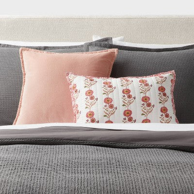 Sunflower Dec Pillow Oblong Ivory/Melon Pink/Gold/Green - Threshold: Cotton Voile, Indoor Use, Floral Design