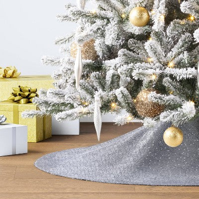 48" Sequined Fabric Christmas Tree Skirt Silver - Wondershop