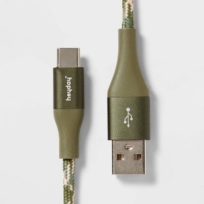 USB-C to USB-A Fast Charging Braided Cable - heyday Olive Green