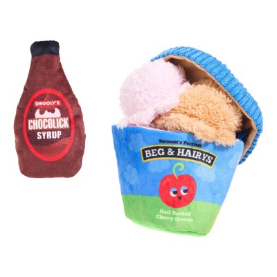 BARK Barkbuster Movie Night Ice Squeak and Chocolick Syrup Dog Food Shaped Plush Toy