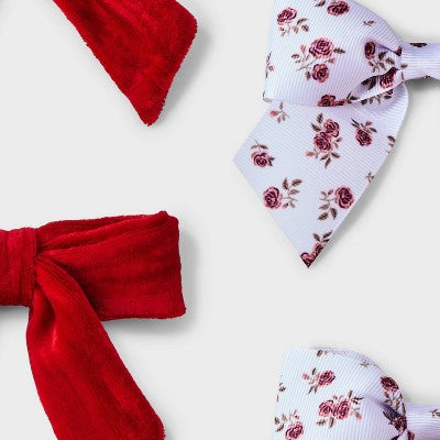 Girls' 4pk Holiday Floral & Velvet Bow Clip Set - Cat & Jack Red