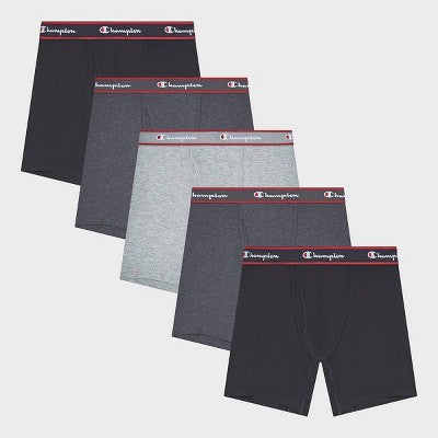 Champion Men's Iconic Essentials 5pk Wicking Boxer Briefs - Heathered Black/Gray L