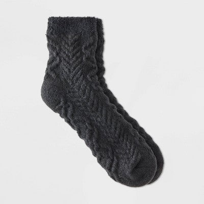 Women's Super Soft Herringbone Textured Double Lined Cozy Ankle Socks - Auden Black 4-10