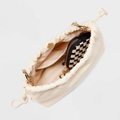 Drawstring Clutch Top Handle Bag - Universal Thread Off-White: Chain Strap, Solid Twill, 18" Strap Length