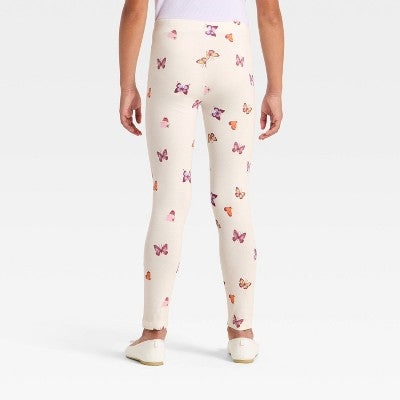 Girls' Butterfly Printed Leggings - Cat & Jack Light Beige XXL