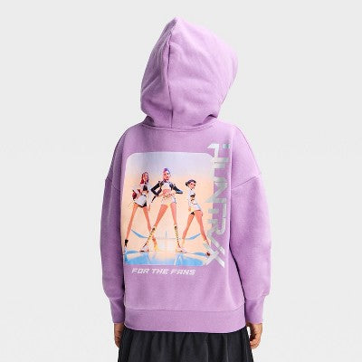 Girls' KPop Demon Hunters Hooded Graphic Sweatshirt - Purple L