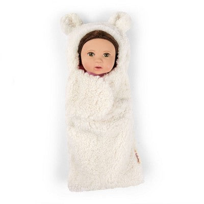 LullaBaby 14" Baby Doll with Wavy Brown Hair & Brown Eyes with Cuddler Wrap