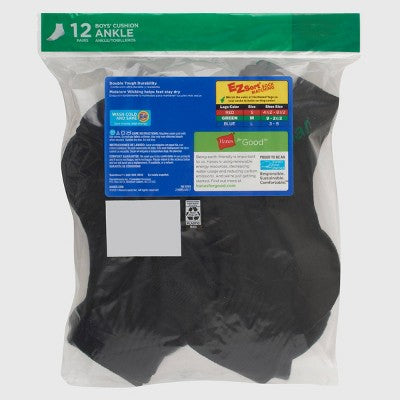 Hanes Boys' 12pk Cushioned Ankle Athletic Socks - Black S