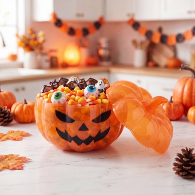 Cook With Color Jack-O-Lantern Pumpkin Halloween Candy Bowl with Lid Orange