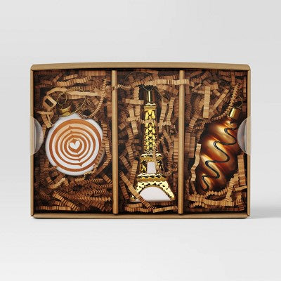 3pc Christmas Gift Ornament Set Glass Paris - Wondershop
