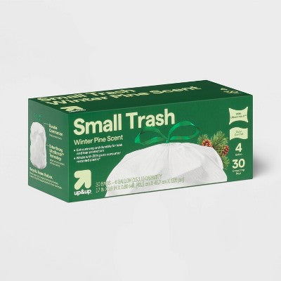 Holiday Drawstring Trash Bags - Winter Pine Scent - 4 Gallon - 30ct - up&up