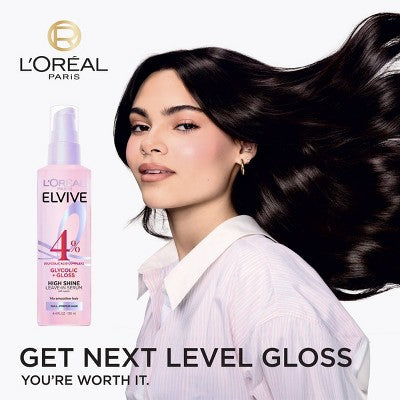 L'Oreal Paris Elvive Glycolic Gloss High Shine Leave-in Hair Serum - 4.4 fl oz: Paraben-Free, For All Hair Types, Daily Use