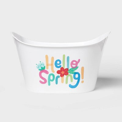 10"x16" Oval Plastic 'Hello Spring' Easter Tub White - Spritz