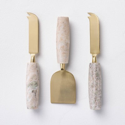 3pc Brass Cheese Knives with Marble Handles Warm Beige - Hearth & Hand with Magnolia