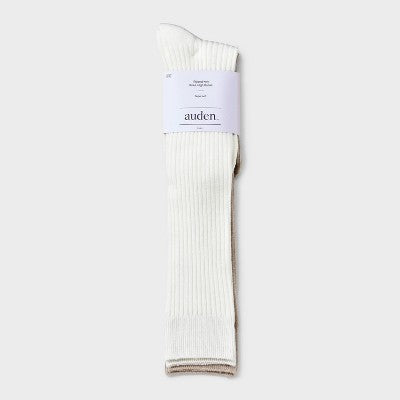 Women's Ultra Soft Everyday Rib-Knit 2pk Knee High Socks - Auden Ivory/Tan 4-10