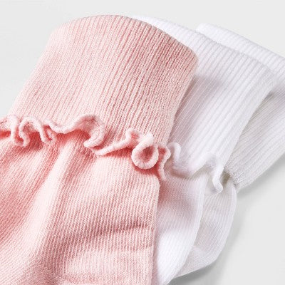 Girls' 3pk Turn Cuff Crew Socks - Cat & Jack Pink S