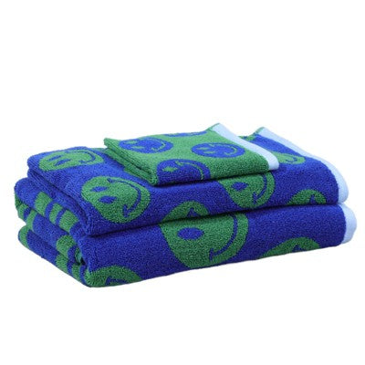 6pc Bath Towel Set Blue Striped Smiles - Kapoor Home