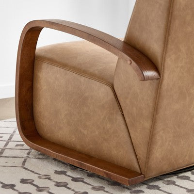 Spruce&Spring Swivel Accent Chair with U-Shaped Wood Arm, Single, Linen&Grey Wood (LOCAL PICKUP ONLY)