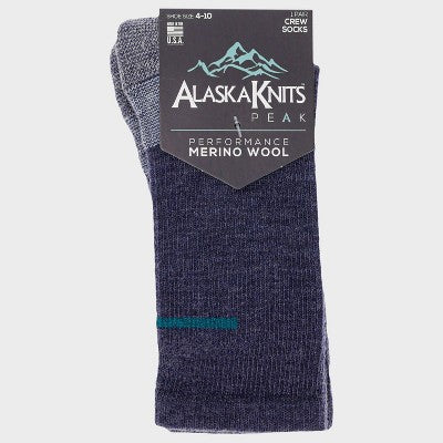 Alaska Knits Women's Peak Trail Wool Blend Midweight Boot Socks - Blue 4-10