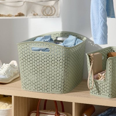 Y-Weave XL Curved Decorative Storage Basket Green - Brightroom