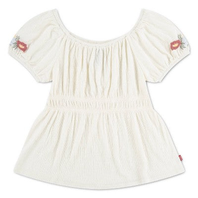 Levi's Girls' Smocked Puff Sleeve Top - White M
