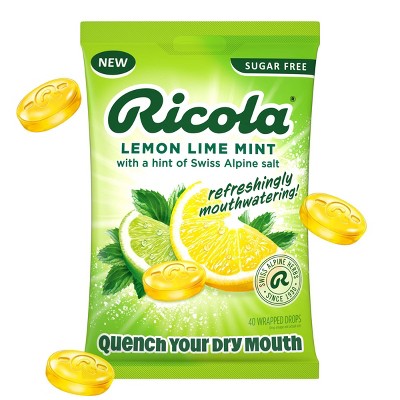 Ricola Sugar Free Lemon Lime Mint Mouthwatering Drops to Quench Dry Mouth - 40ct