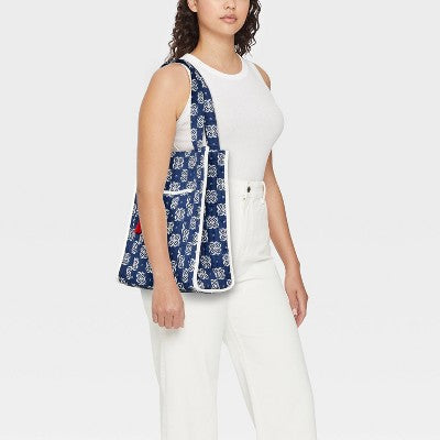 Floral Print Quilted Tote Bag with Tassel - Universal Thread Navy Blue