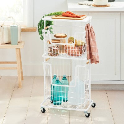 Wire Wood Basket Cart - White - Brightroom (LOCAL PICKUP ONLY)