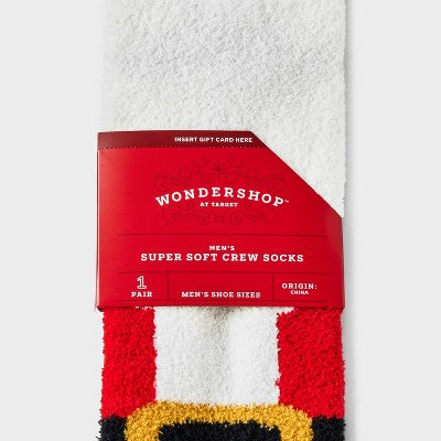 Men's Santa Cozy Crew Socks with Gift Card Holder - Wondershop Red/Tan 6-12