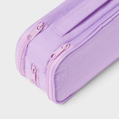 Triple Zip Multicompartment Pencil Case Pouch Purple - up&up