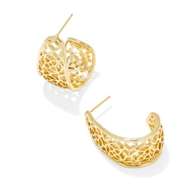 Kendra Scott Janie Hoop Earrings - Gold: 14K Gold Over Brass, Post Closure, 0.84" Length, 0.2" Width, 13g Weight