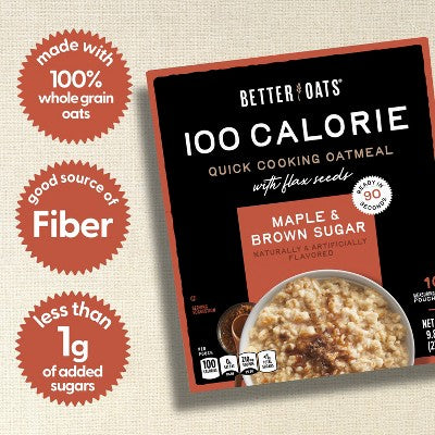 Better Oats 100 Calories Maple & Brown Sugar Whole Grain Instant Oatmeal with Flax - 10ct