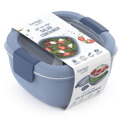 Bentgo Salad Stackable Lunch Container with Large 54oz Bowl, 4-Compartment Tray & Built-In Fork - Slate