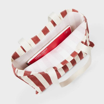 Magazine Tote Bag - Universal Thread Orange Striped: Cotton Shell, Double Handle, Lightweight, Classic Woven Design
