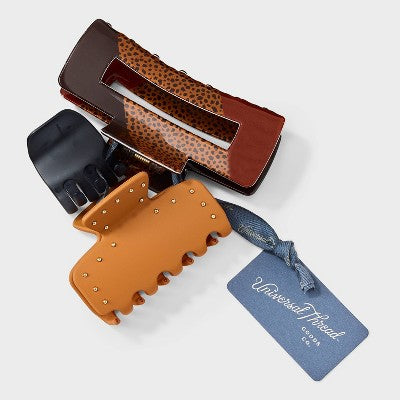 Variety Claw Hair Clip Set 3pc - Universal Thread Navy/Brown