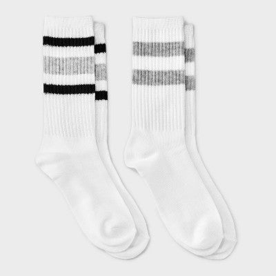 Girls' 2pk Striped Crew Socks - art class Black/Gray S