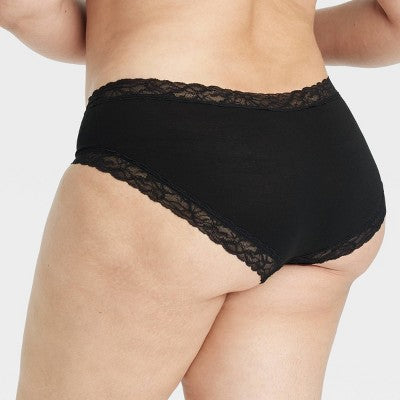 Women's Cotton Blend Hipster Underwear with Lace - Black M