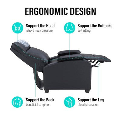 Kumasinova Modern PU Leather Recliner Chair,Accent Chair with Cup Holder & Comfortable Arms and Back,Single Sofa for Living Room or Home Office,Black (LOCAL PICKUP ONLY)